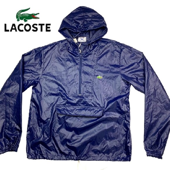 New Lacoste Pack Away Nylon Hooded Anorak Rain Windbreaker Jacket Navy